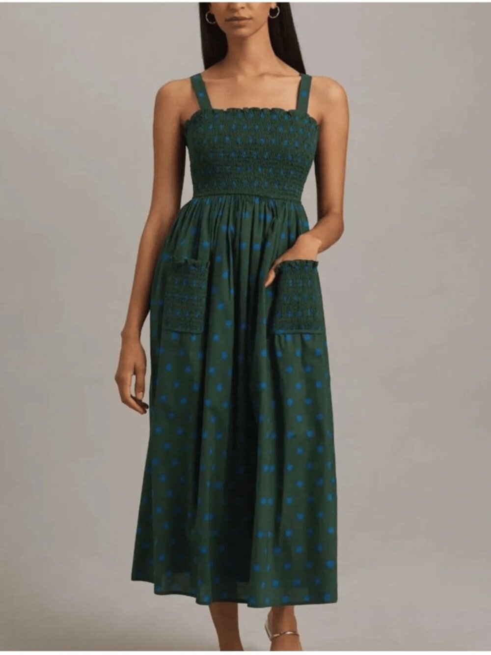 Anthropologie Pinnacle by Shruti Sancheti Green Blue Polka Dot Midi Dress XS